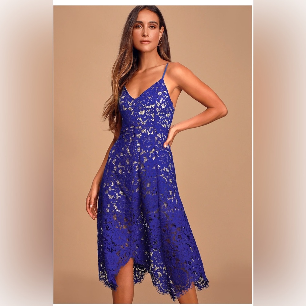 Lulus One Wish Royal Blue Lace Midi Dress
